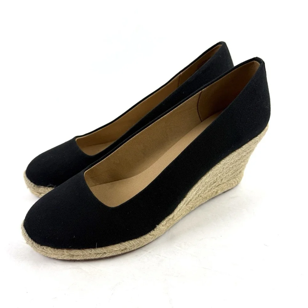 J Crew Seville Espadrille Wedge 10 Black Canvas Slip On Timeless Chic Shoes